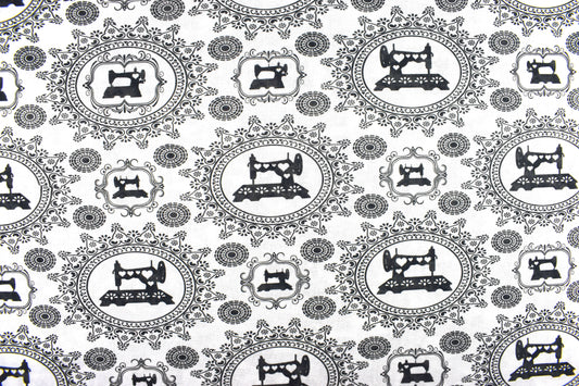 Black and white extra wide Quilting fabric, Sewing machine pattern, cotton fabric - Price by the Half Metre The Quilt Sanctuary