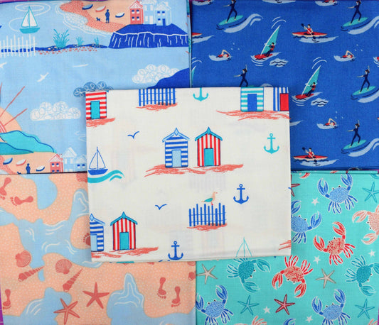 By the coast fat Quarter Bundle, summer fabric, quilting fabric, crab fabric,