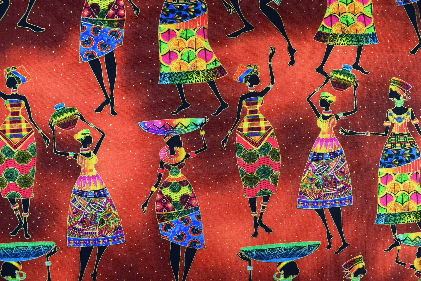 African Sunset fabric, African Women Quilting fabric, cotton fabric -  Price by the Half Metre