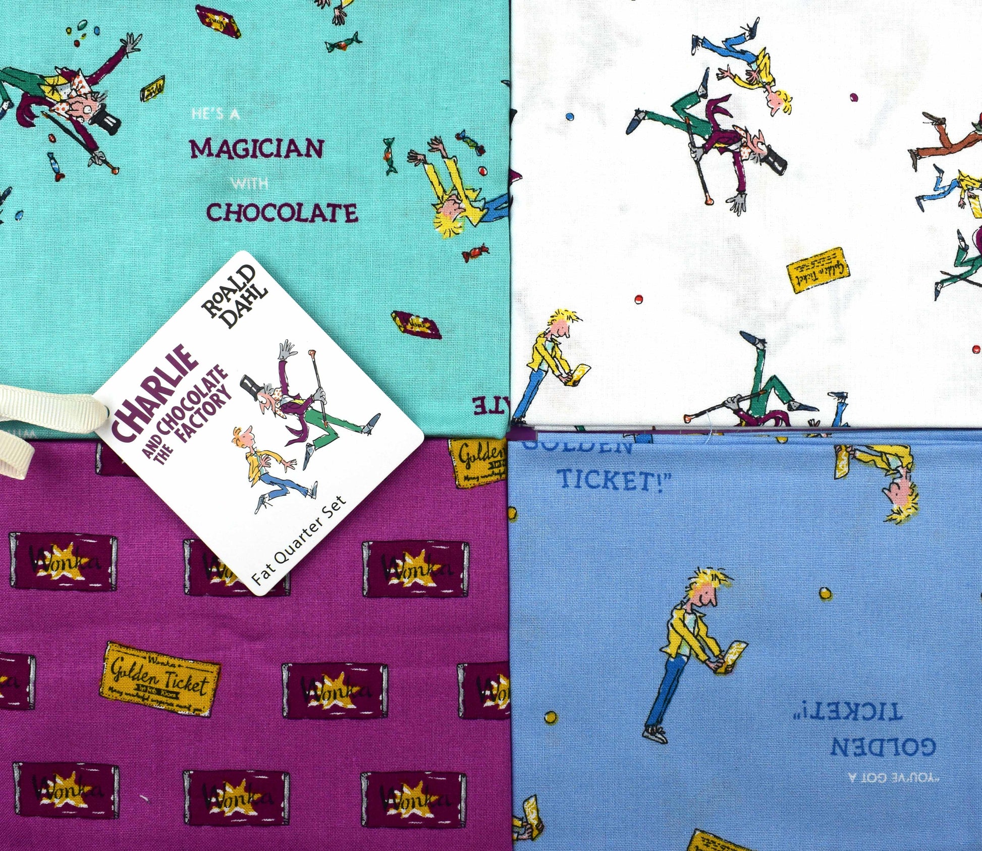 Charlie and the chocolate Factory fat Quarter Bundle, cotton quilting fabric, Roald Dahl The Quilt Sanctuary