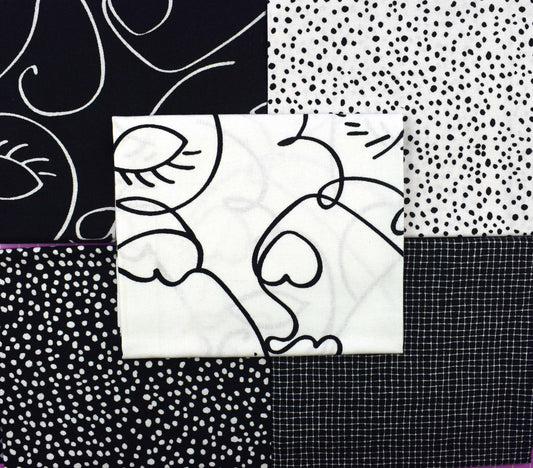 Black and white fat Quarter Bundle, abstract fabric, quilting fabric