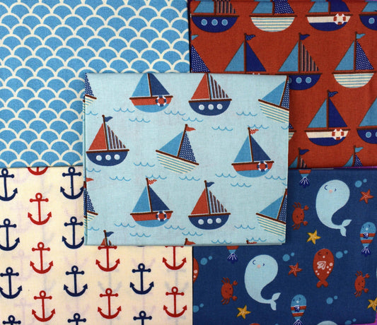 Boat fat Quarter Bundle,  sailing cotton quilting fabric