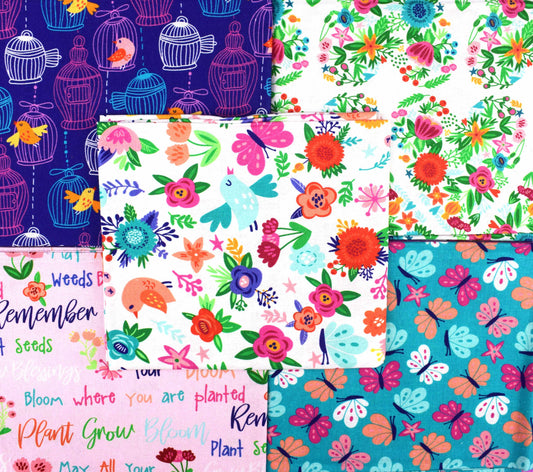 Bright Floral fat Quarter Bundle, floral fabric, quilting fabric