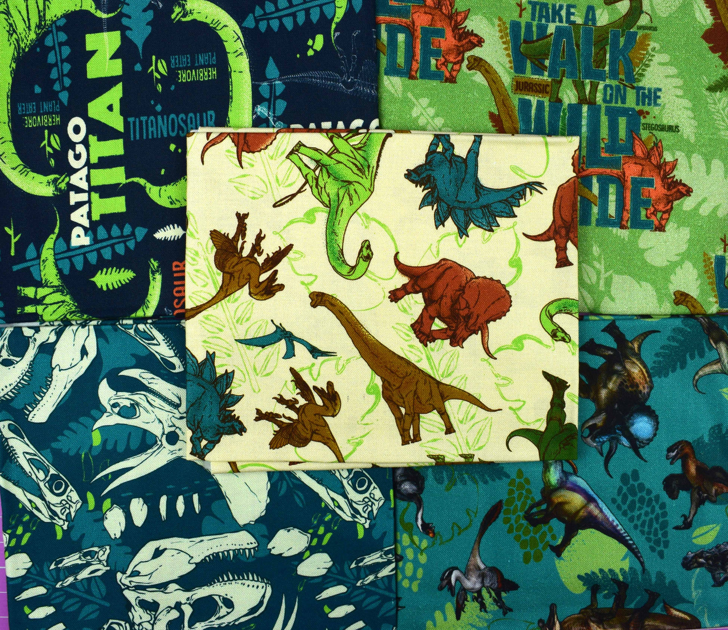 Blast from the past fat Quarter Bundle, Natural History Museum, Dinosaur fabric The Quilt Sanctuary