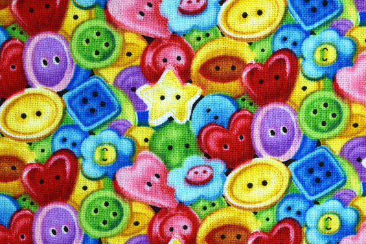 Button fabric, cotton fabric, Quilting fabric, Just Sew Happy - Price by the Half Metre The Quilt Sanctuary